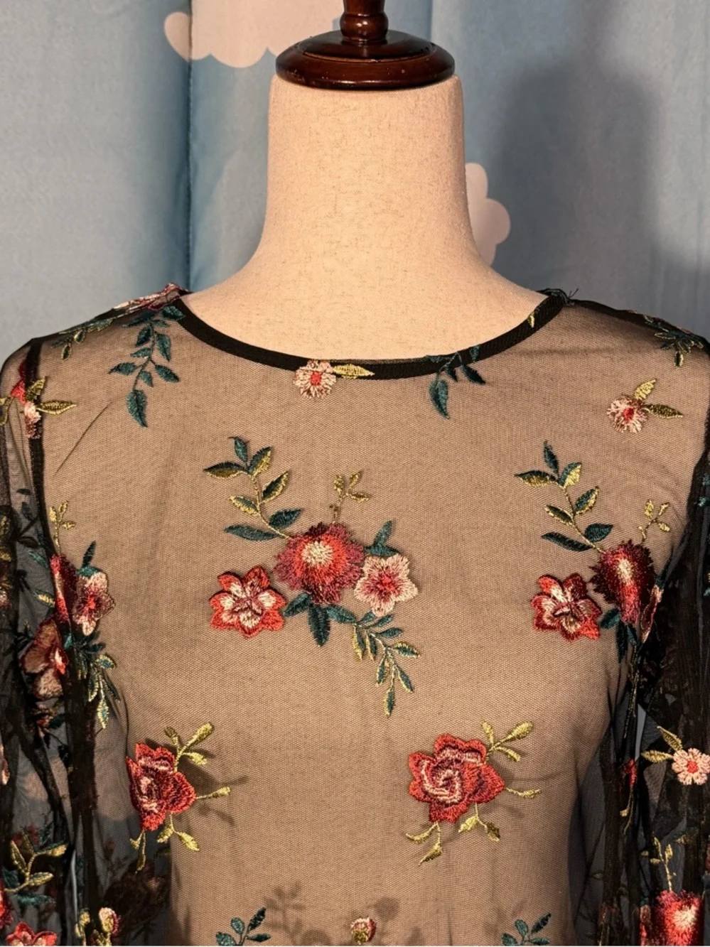 Sheer black embroidered floral dress/ lingerie- slip. No stretch- M - Picture 3 of 5
